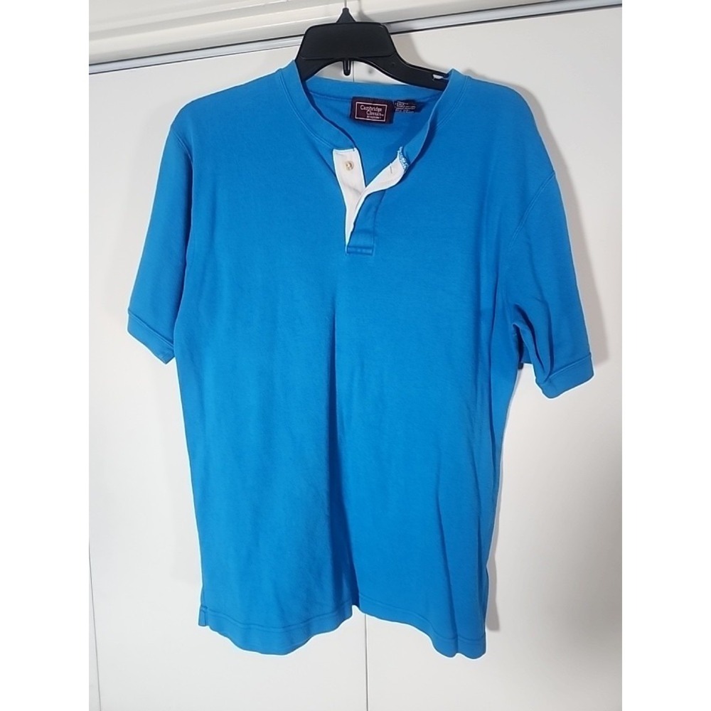 Vintage Cambridge Classics Henley Shirt Mens Large Light Blue 90s Made In USA